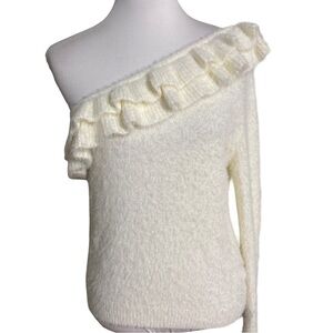 DO+BE Off-Shoulder Ruffle Sweater - Cream Furry and super soft
